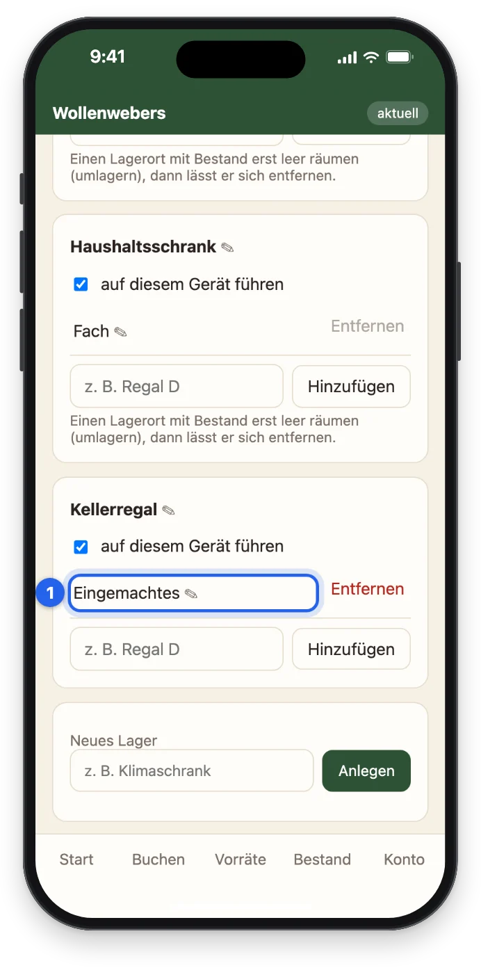 Das Kellerregal mit dem Lagerort Eingemachtes
